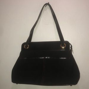 MAXX NEW YORK-BLACK CANVAS & LEATHER PURSE W/RED COLOR ACCENT